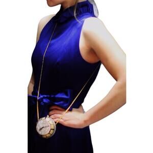 Kate Spade Dyan Silk Dress A Line Ruffle Collar Tie Waist Royal Blue Small